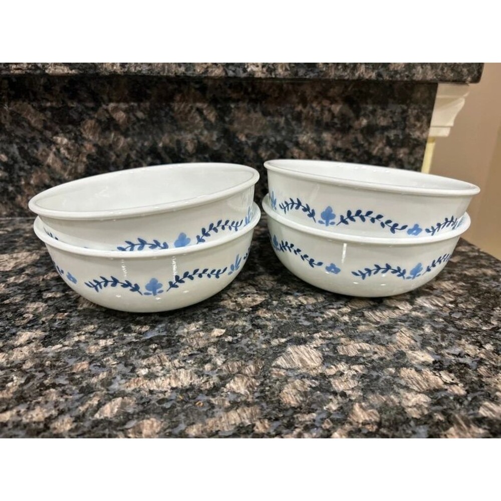 Set of 4 Corelle portofino Soup Cereal Bowls Italian Blue